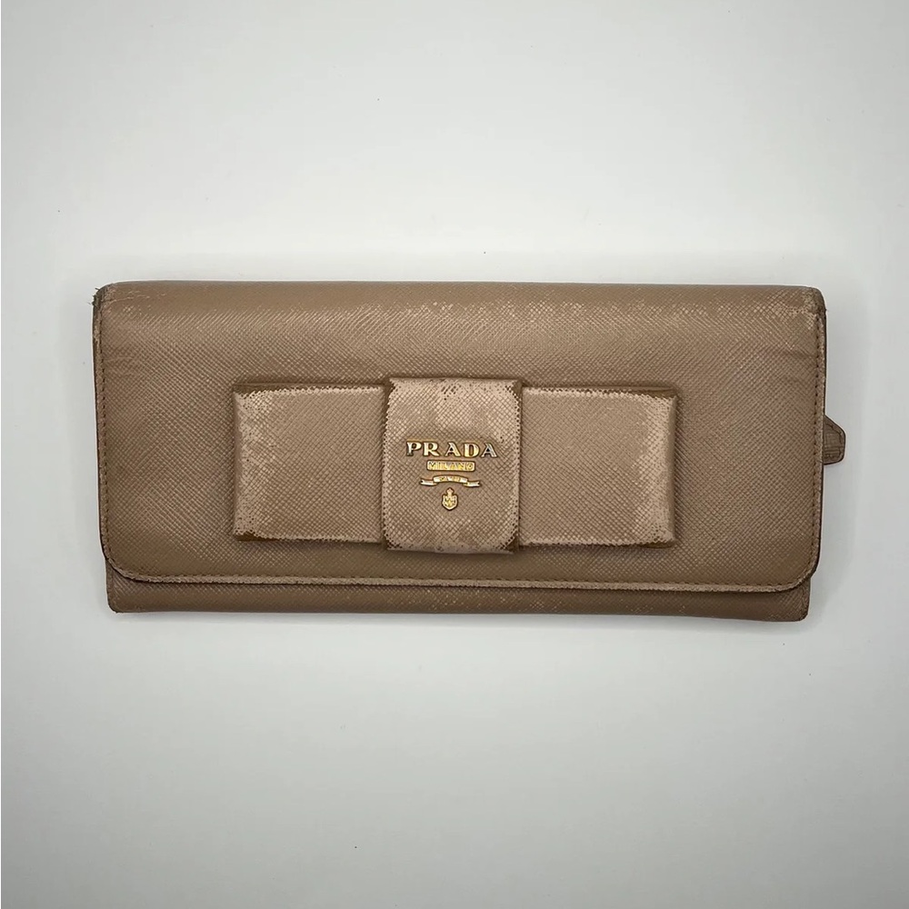 Prada Beige Saffiano Leather Bow Wallet